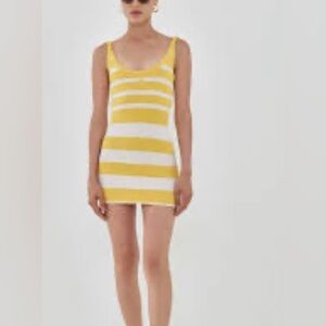 De Rococo Boucle Striped Mini Dress Gold/White stripe sleeveless size medium